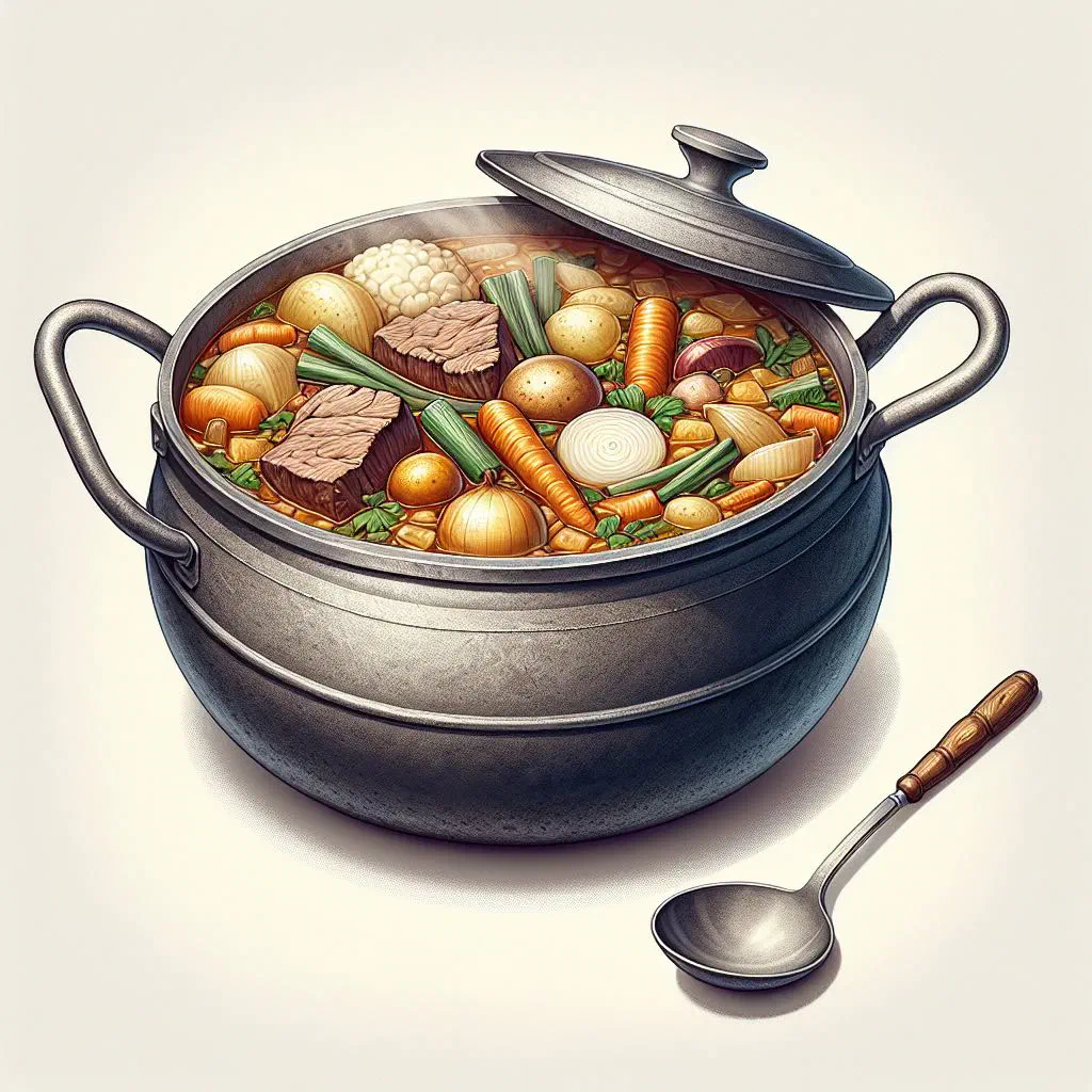 A steaming bowl of Viennese soup pot with beef, carrots and parsley