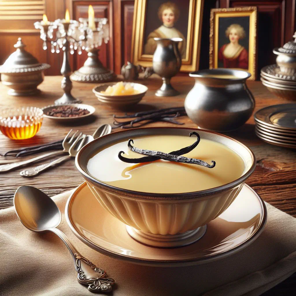 Creamy Viennese vanilla pudding served in a glass dish