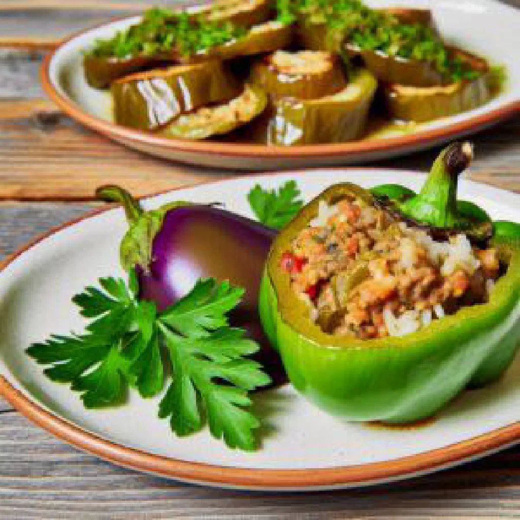 Stuffed aubergine halves with spiced minced beef and fresh parsley