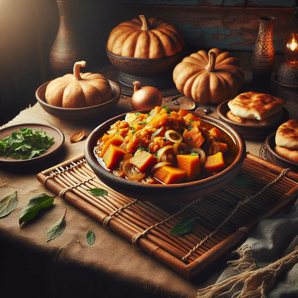 Azerbaijani pumpkin and egg pan with fresh herbs and crumbled feta
