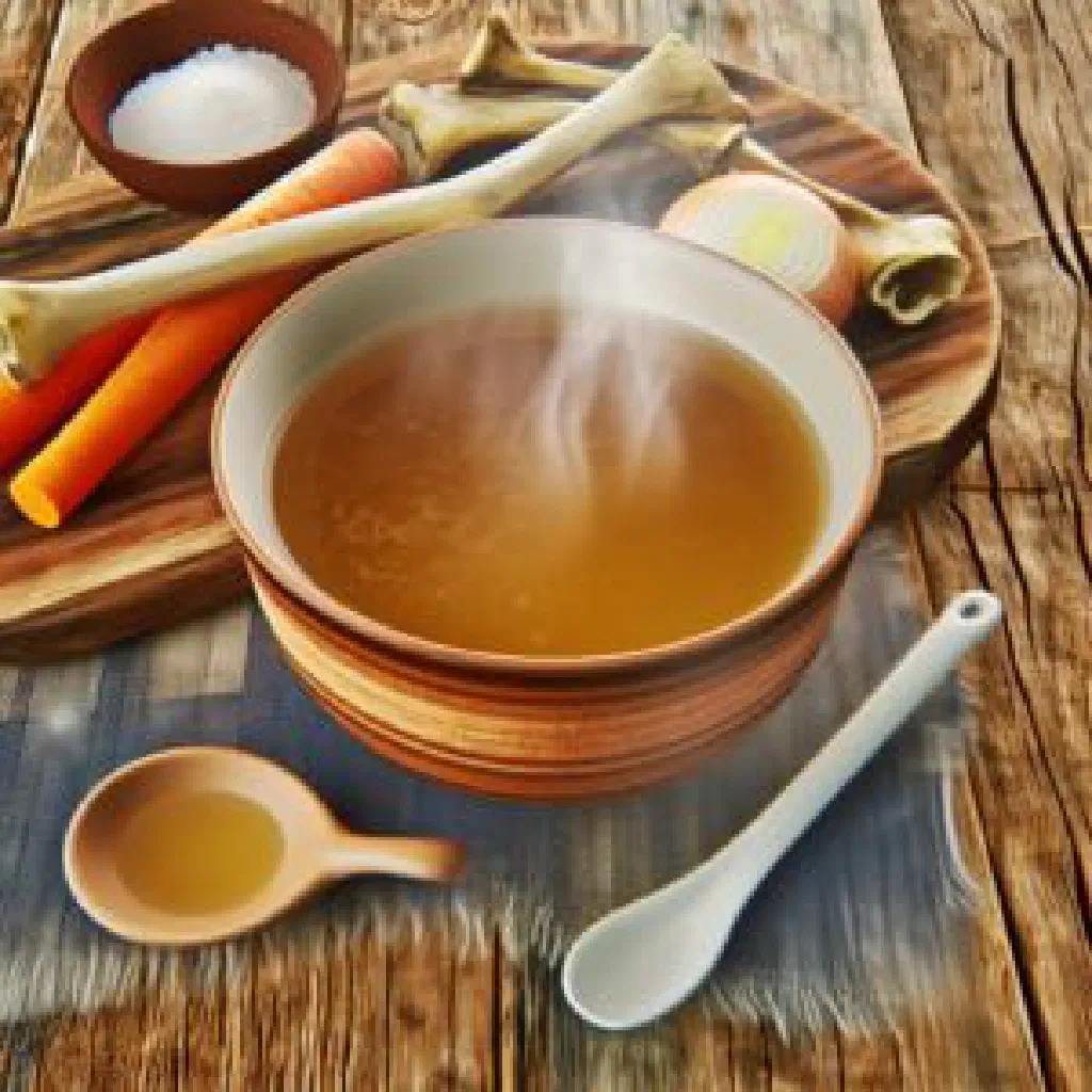 Bowl of khash soup served with fresh bread, garlic and vinegar