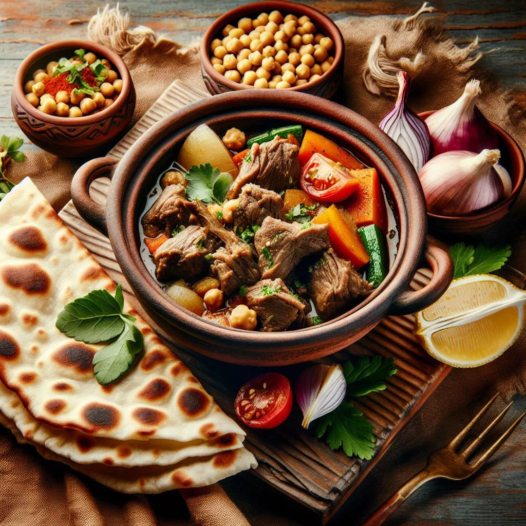 Piti lamb stew served in a traditional clay pot with fresh bread