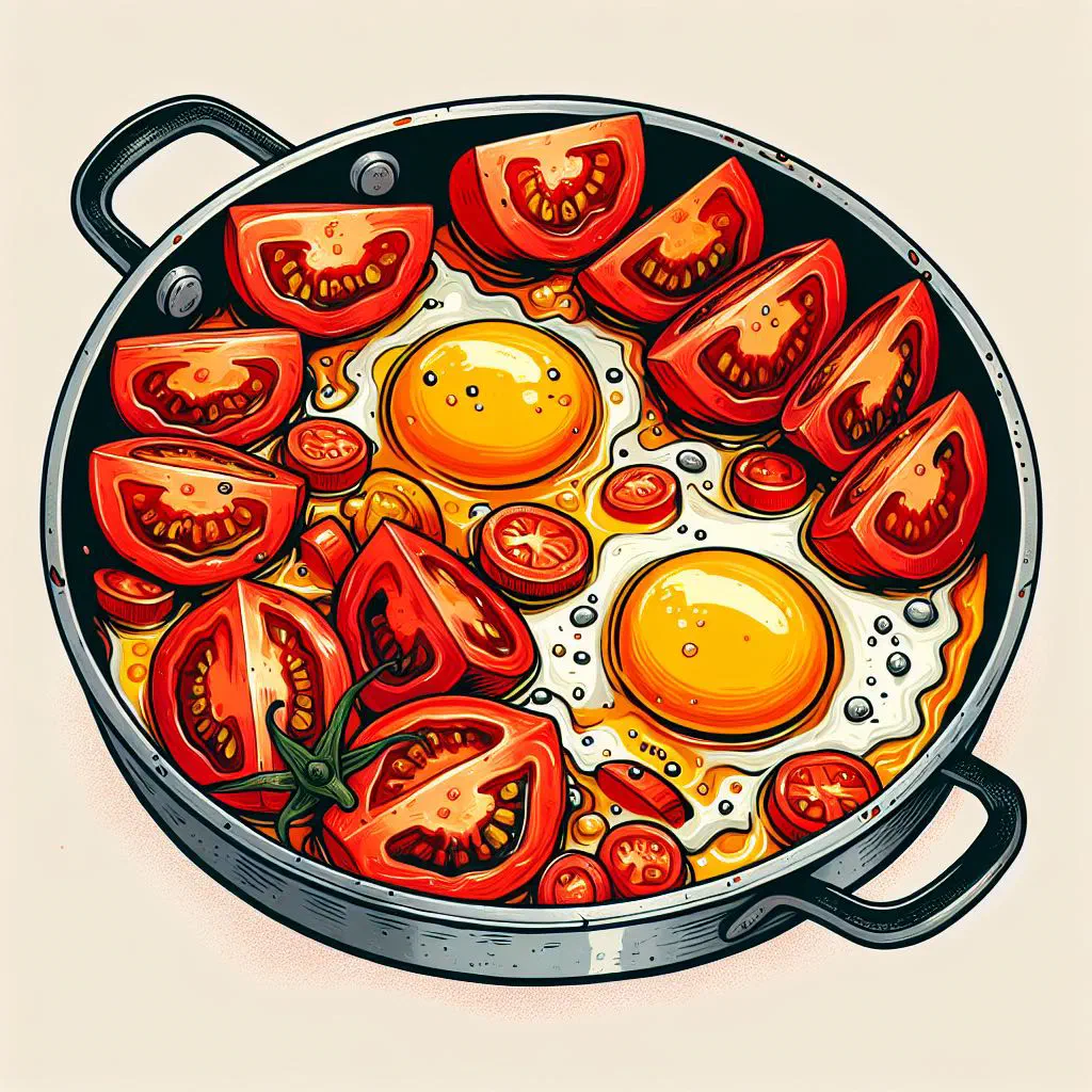 Pan of stewed tomatoes with onion, garlic and fresh herbs