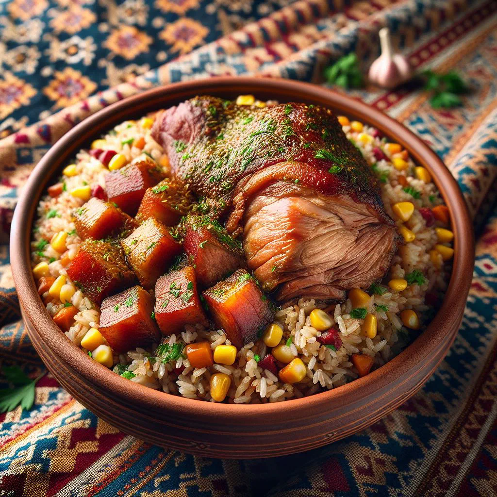 Sumakh pilaf with fluffy rice, tender lamb and fresh herbs
