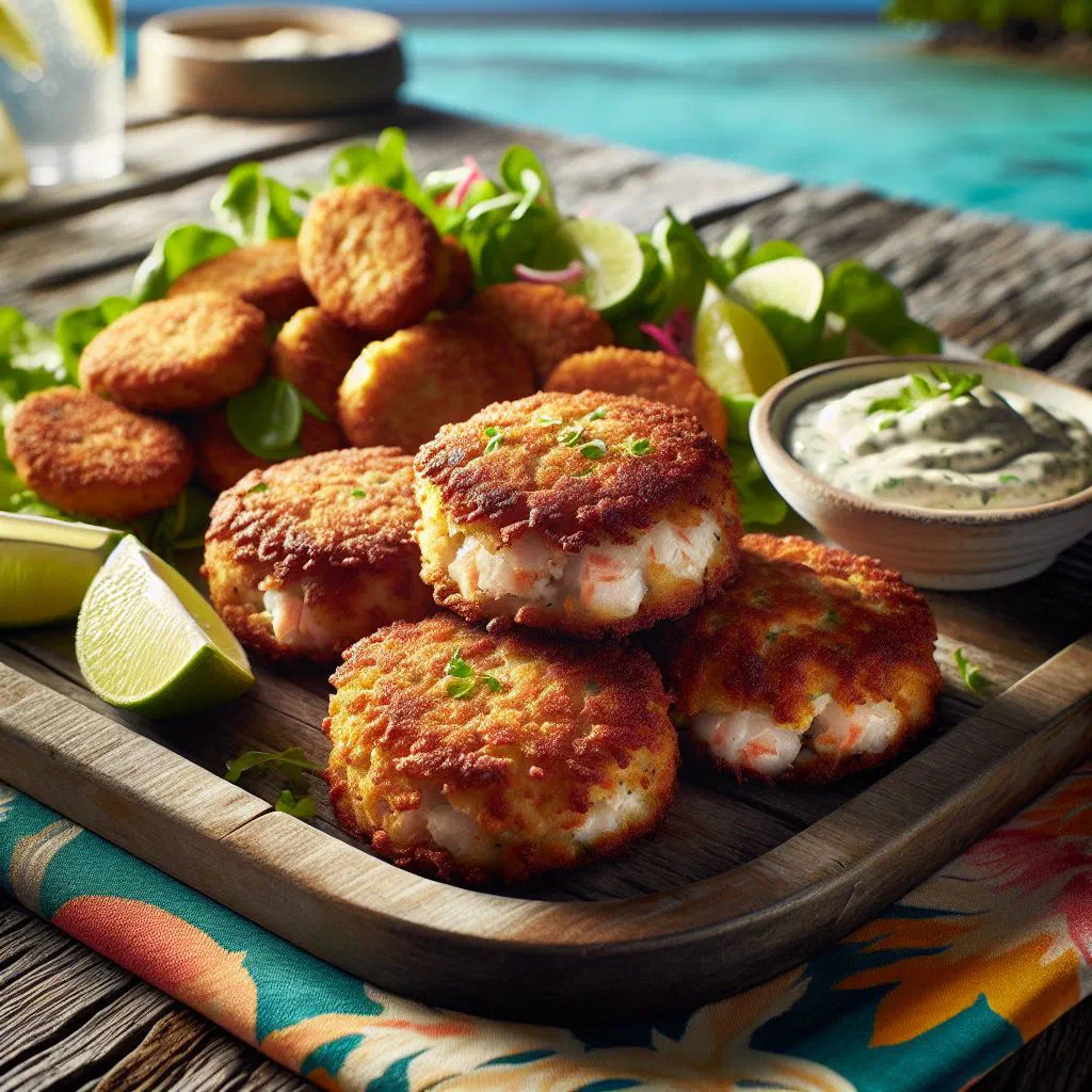 Golden fried Bahamian fish cakes served with a lime wedge