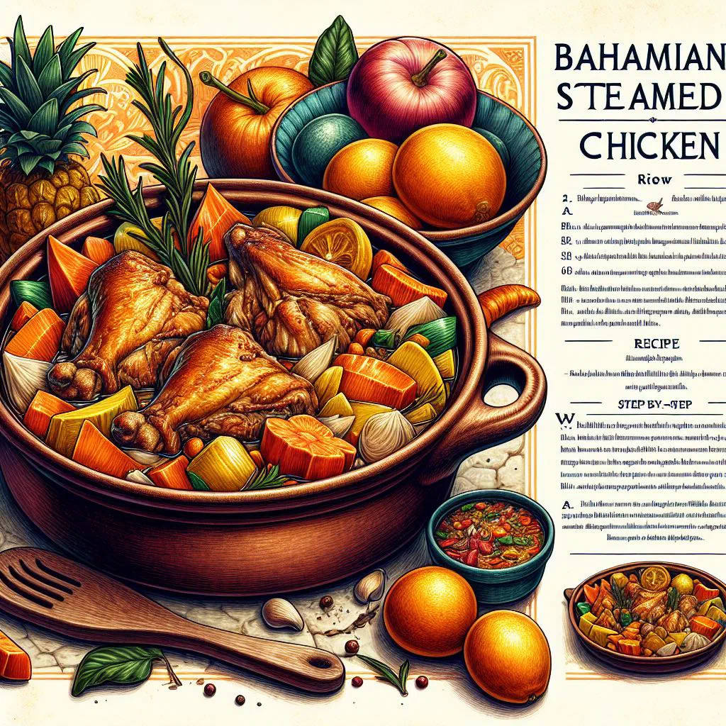 Bahamian steamed chicken with onions and fresh herbs in a bowl