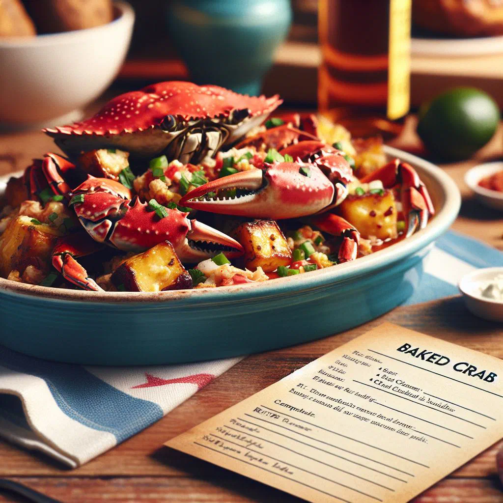 Baked crab with a golden, crispy breadcrumb crust