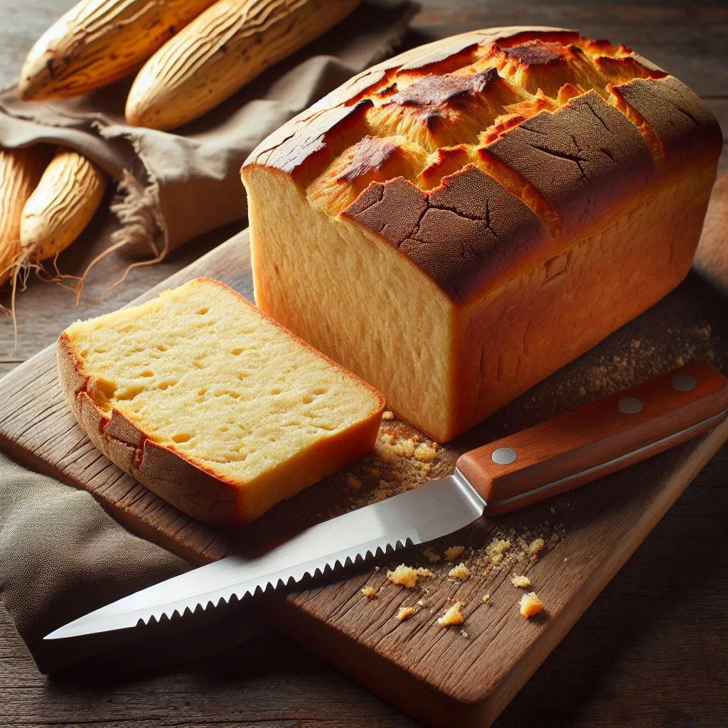 Golden rounds of Bahamian cassava bread on a wooden board