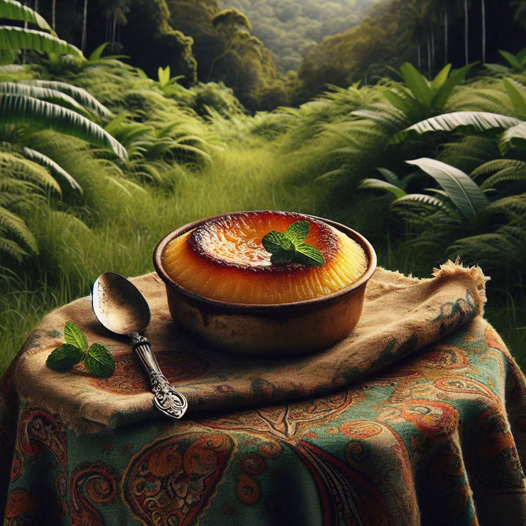 Baked golden Bahamian cassava pudding garnished with grated coconut