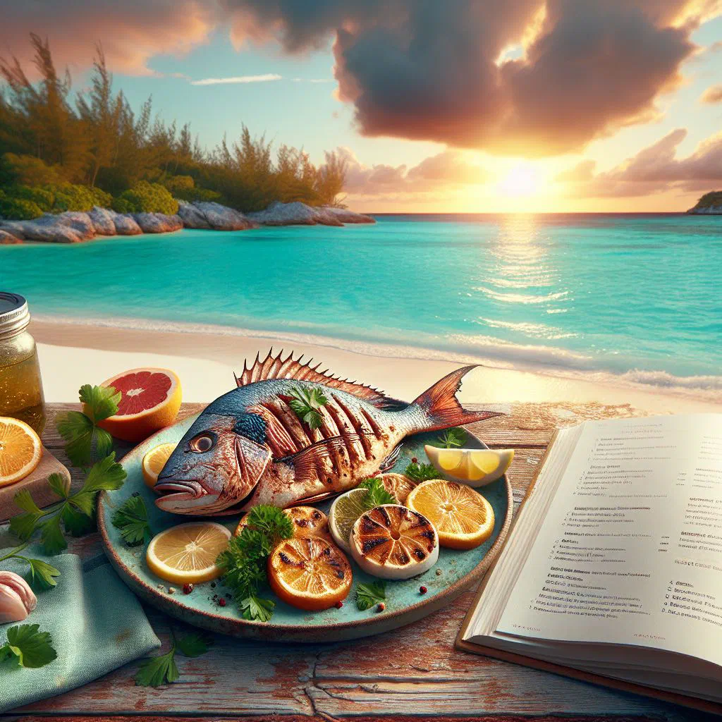 Grilled snapper fillets garnished with fresh herbs and lemon