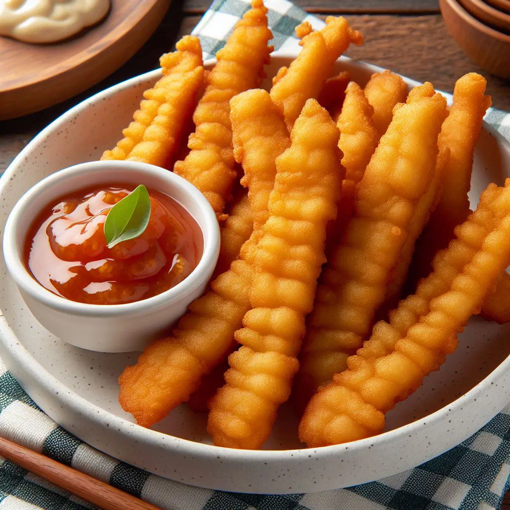 Golden, crispy grouper fingers served with a lemon wedge and dipping sauce