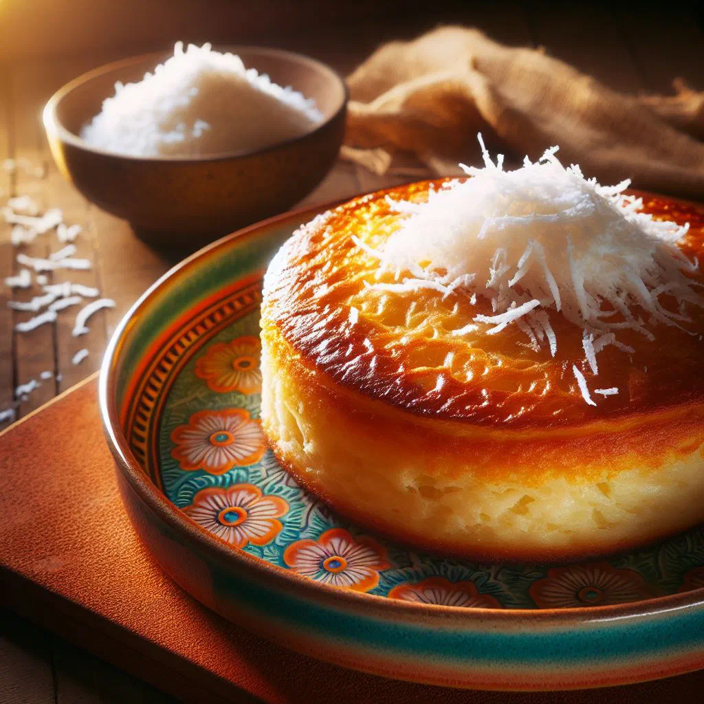 Golden squares of coconut johnny cake on a plate
