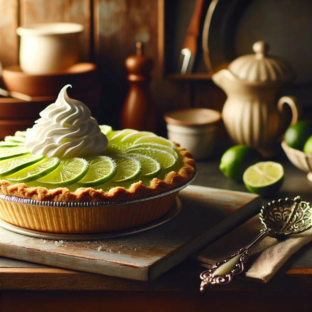 A slice of creamy lime pie topped with whipped cream and lime zest