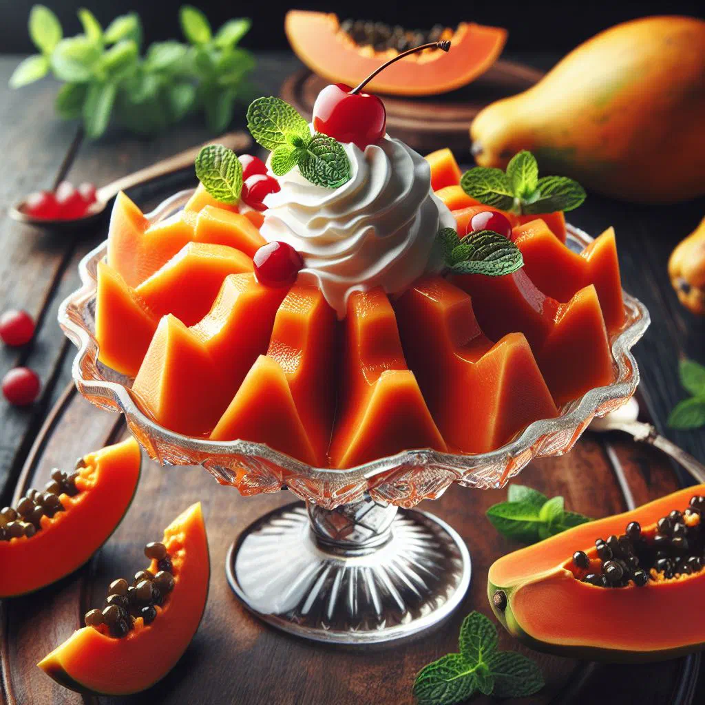 Fresh papaya dessert with lime and mint in a bowl