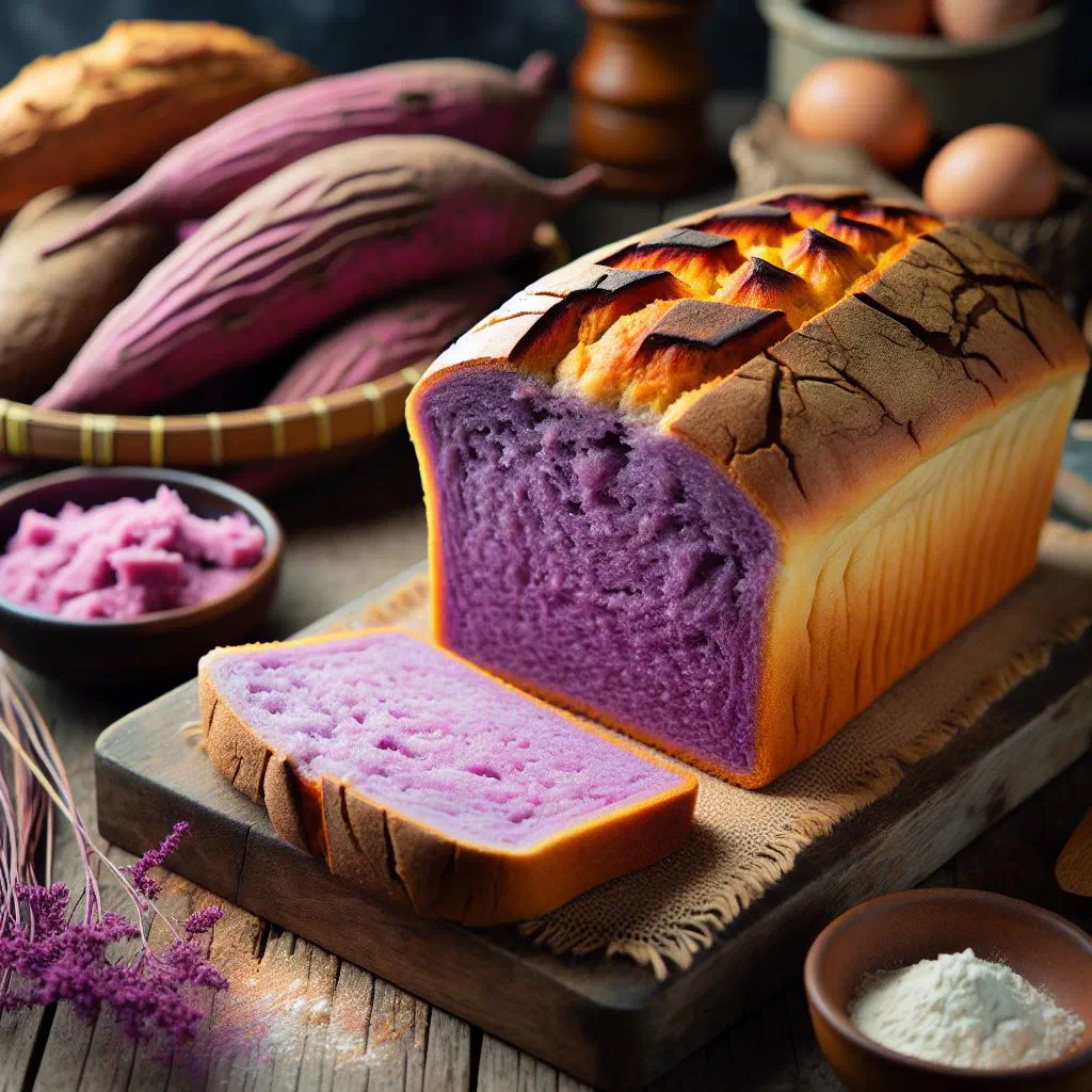 Freshly baked Bahamian yam bread, sliced on a plate