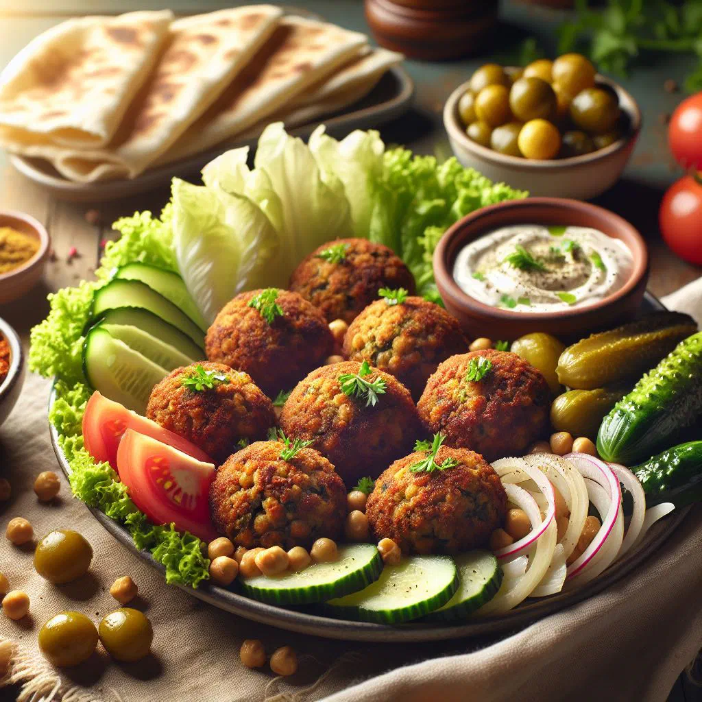 Golden fried falafel balls with parsley and tahini dip