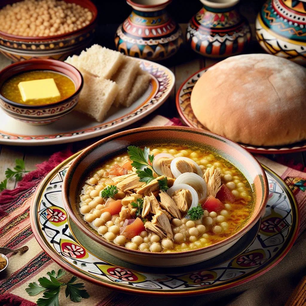 Bowl of creamy Bahraini jareesh with tender meat and ghee