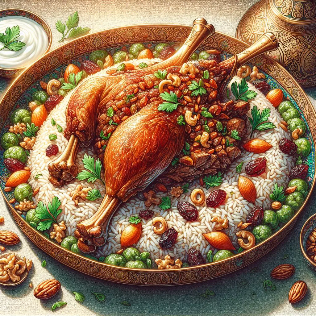 Bahraini lamb ouzi with spiced rice wrapped in golden pastry