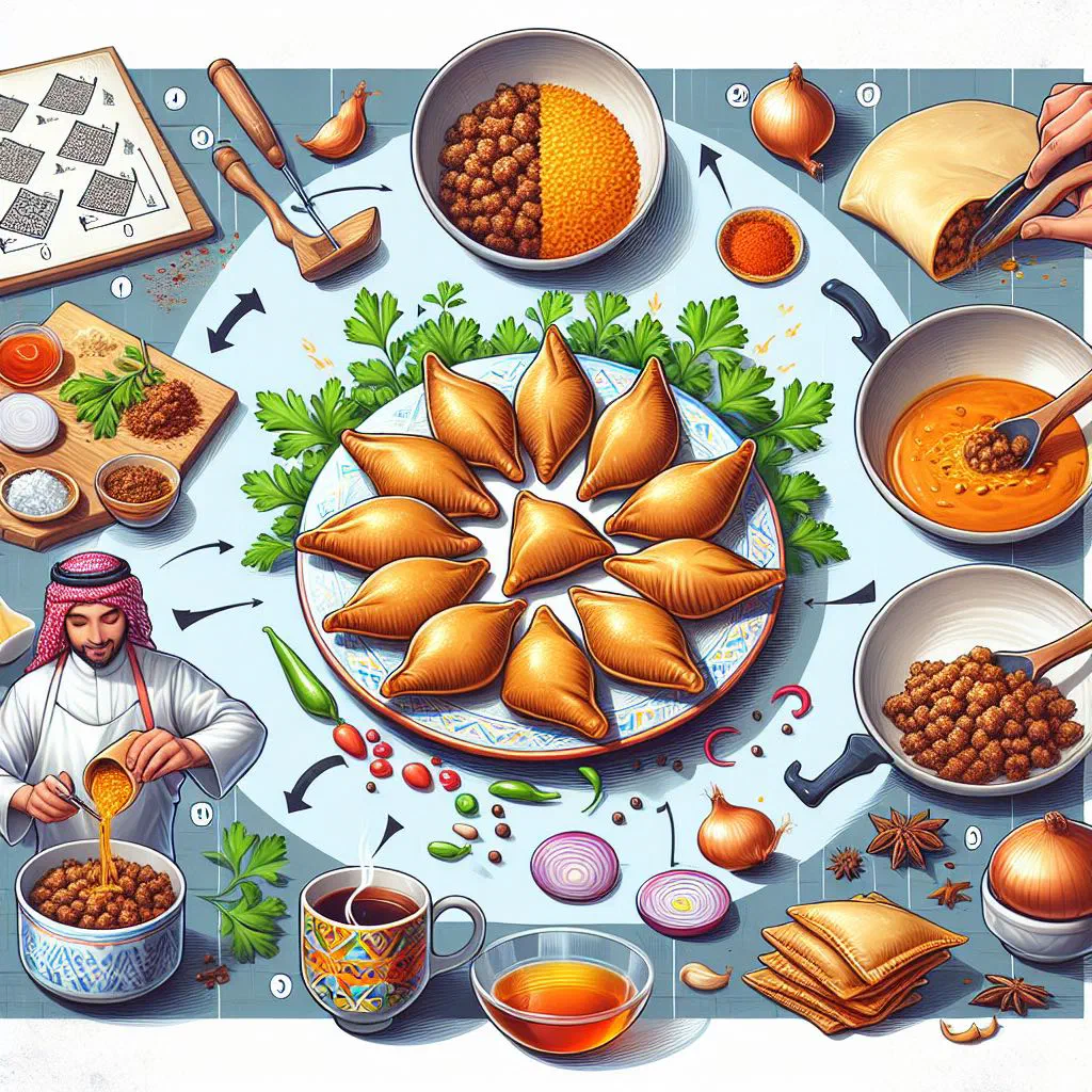 Golden fried samboosa pastries with a spiced meat and vegetable filling