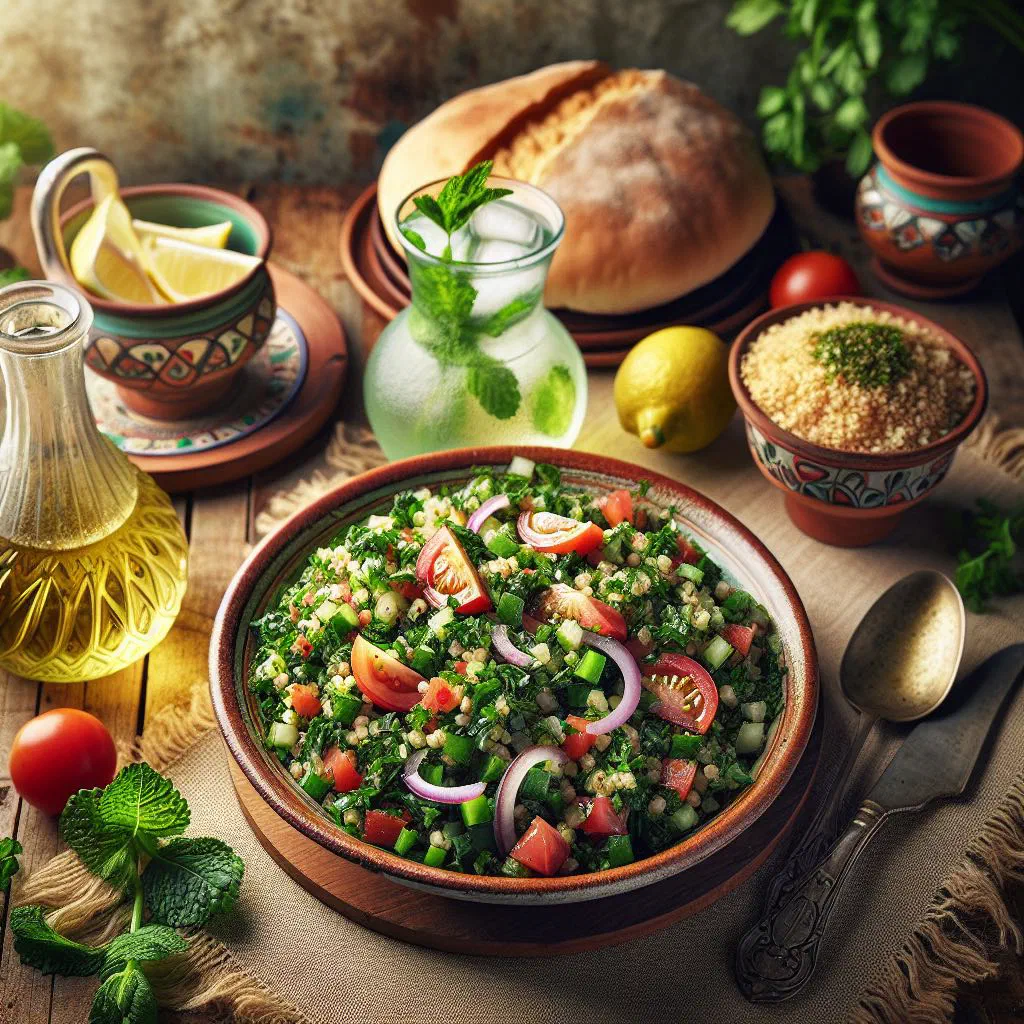 Fresh tabbouleh salad with chopped parsley, tomato and bulgur