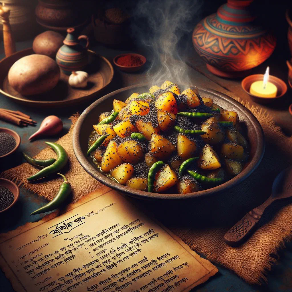 Creamy aloo posto of potatoes coated in ground poppy seed paste