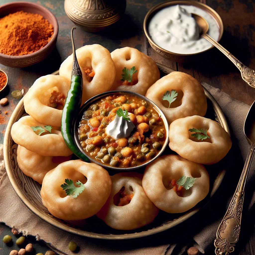 Golden fried daal puri flatbreads stuffed with spiced lentil paste
