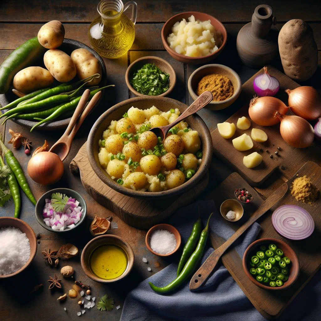 Mashed potato bhorta with mustard oil, chopped onion and green chillies