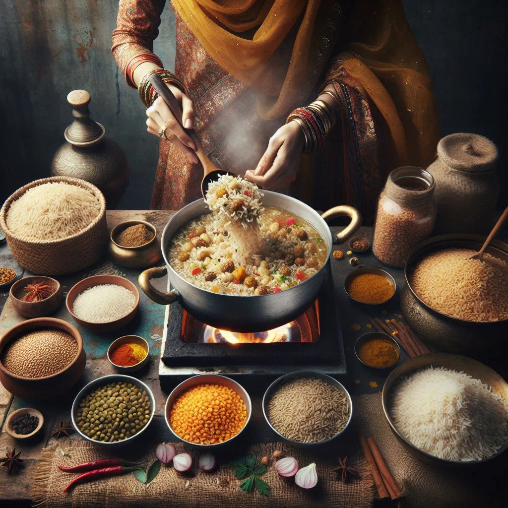 A bowl of golden khichdi made with rice, lentils and spices