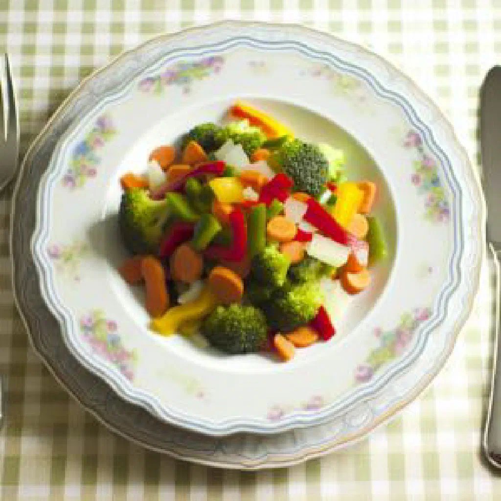 A bowl of Labra mixed vegetable curry garnished with fresh coriander