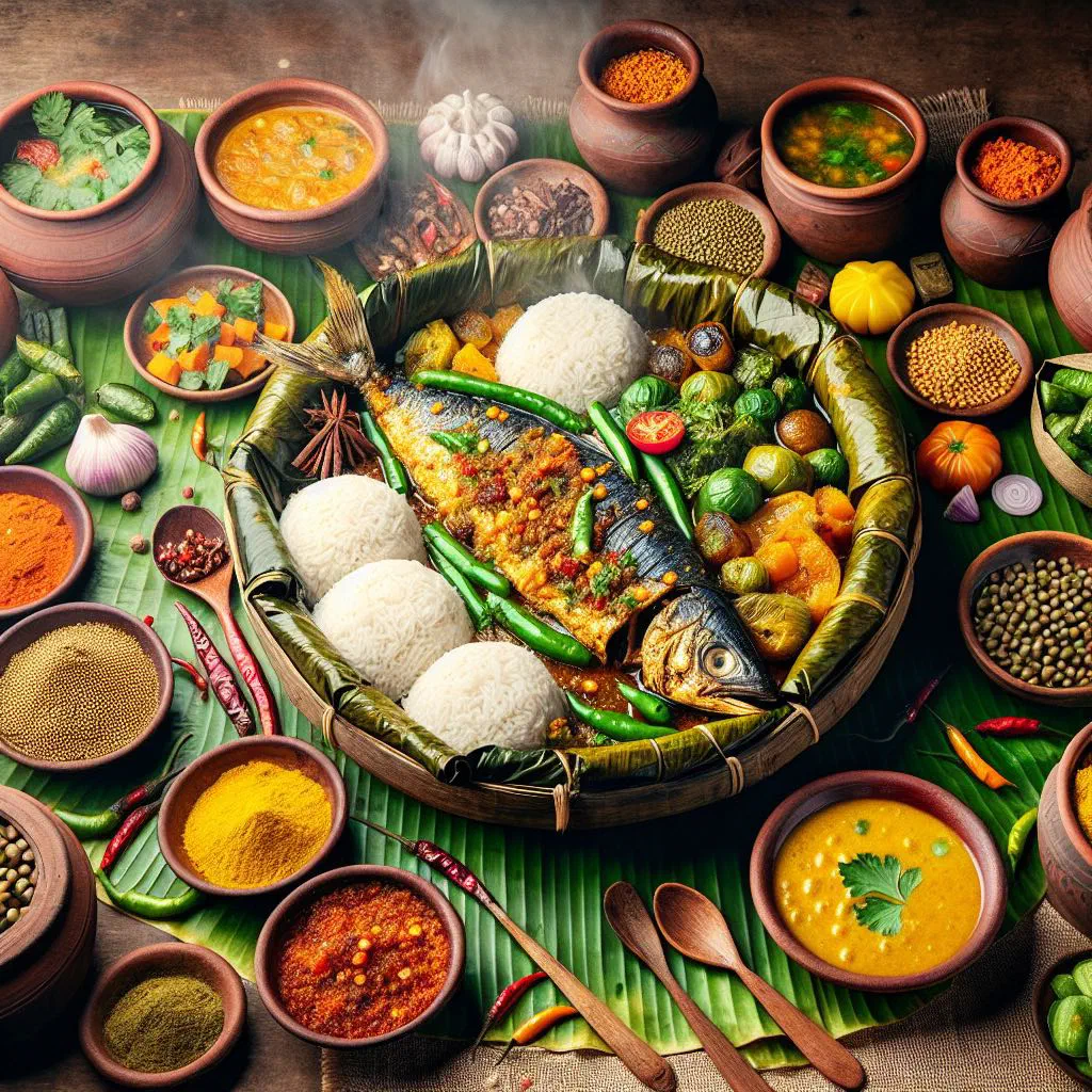 Fish parcels wrapped in banana leaves with mustard and coconut paste