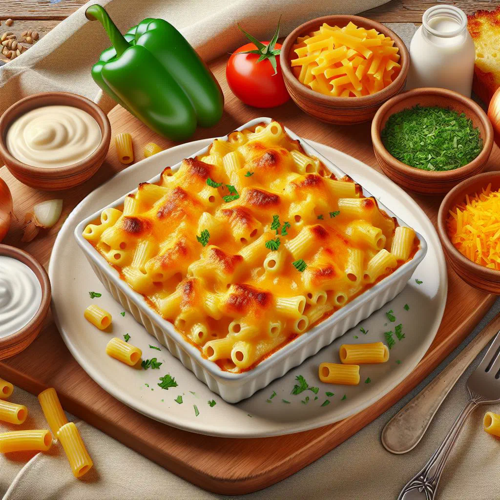 Golden-baked Bajan macaroni with a bubbling cheddar cheese crust