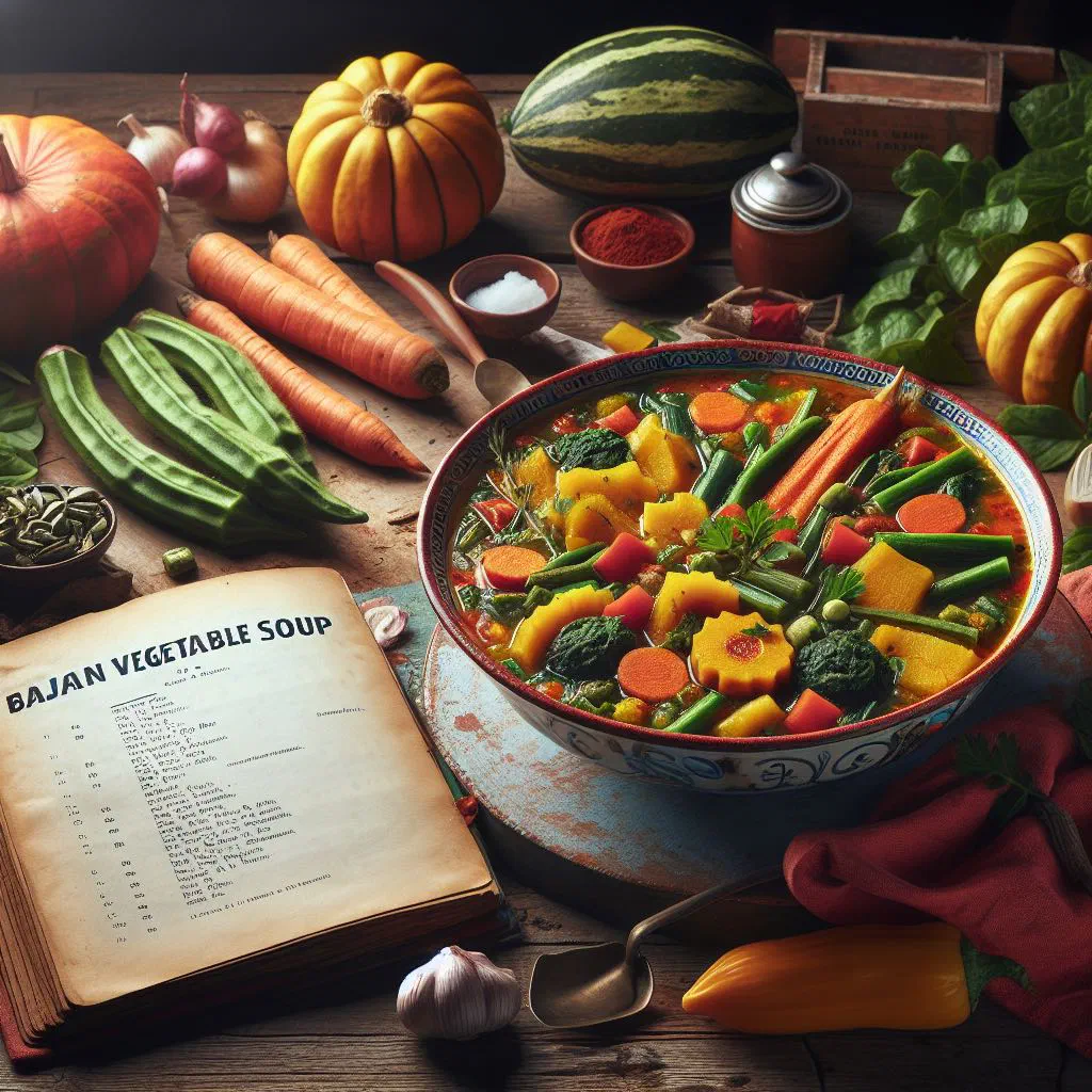 Bowl of Bajan vegetable soup with chunky carrots, potatoes and fresh herbs
