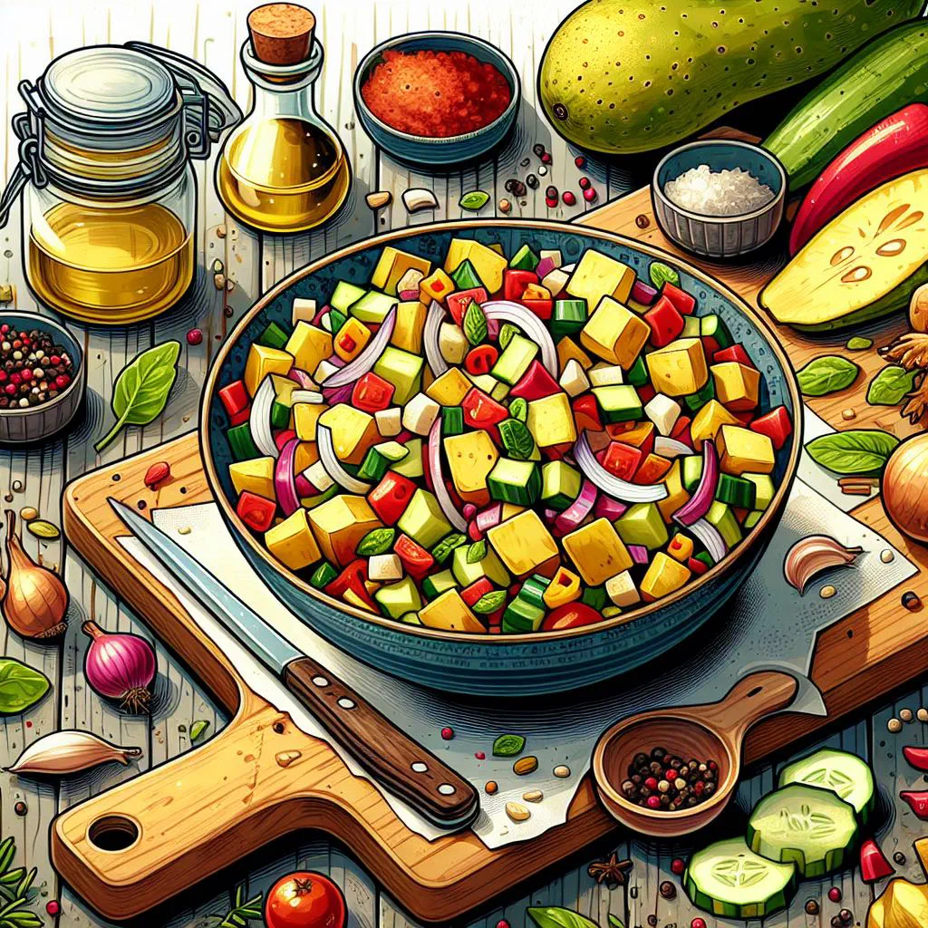 Breadfruit salad with roasted breadfruit, cherry tomatoes and fresh herbs