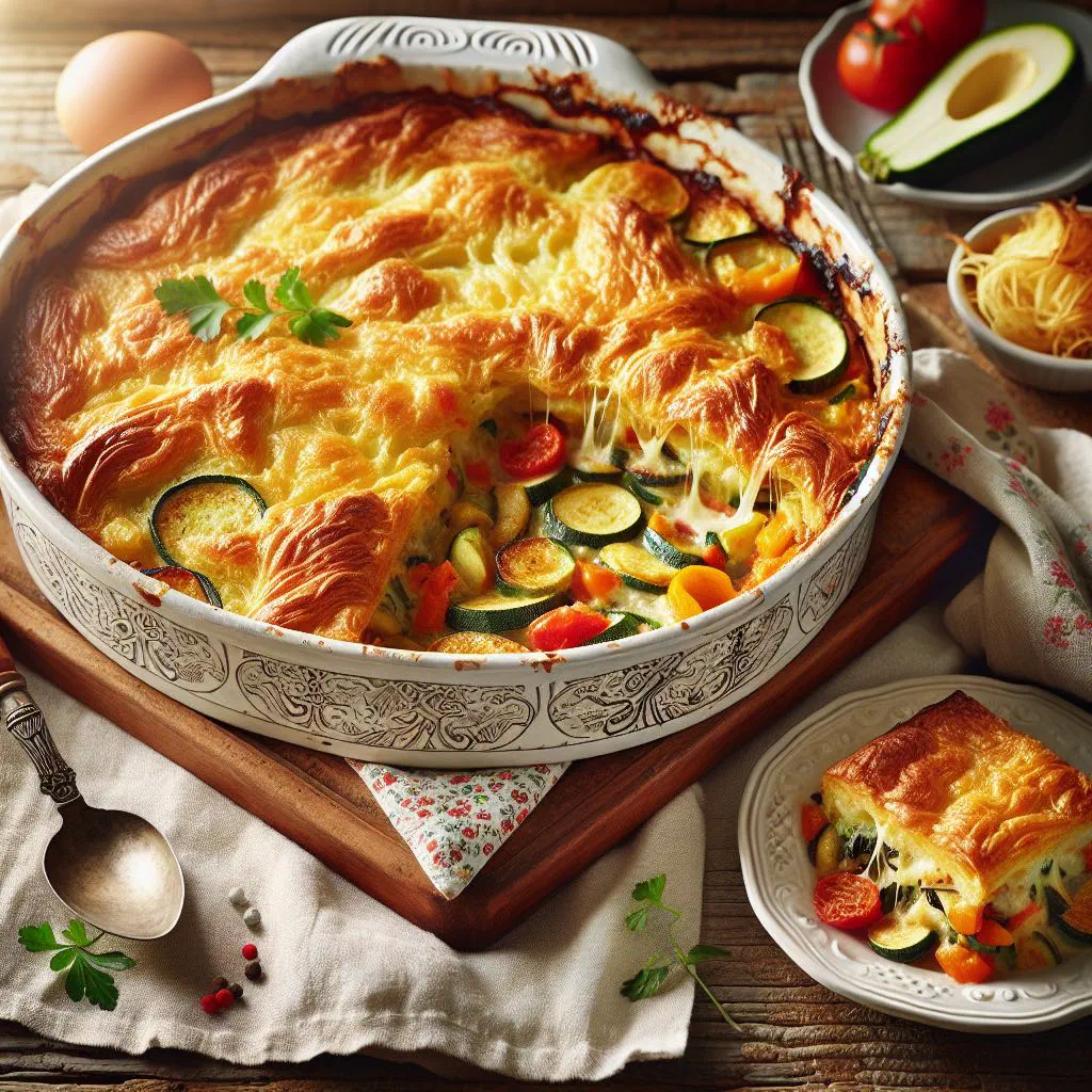 Baked Bajan casserole with chicken, potatoes, carrots and peas in a dish