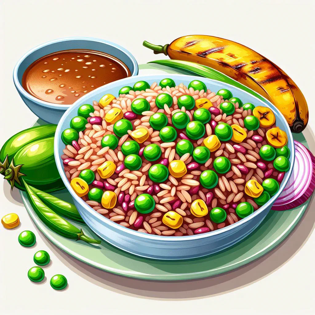 Bowl of Bajan rice and peas with beans, garnished with fresh parsley