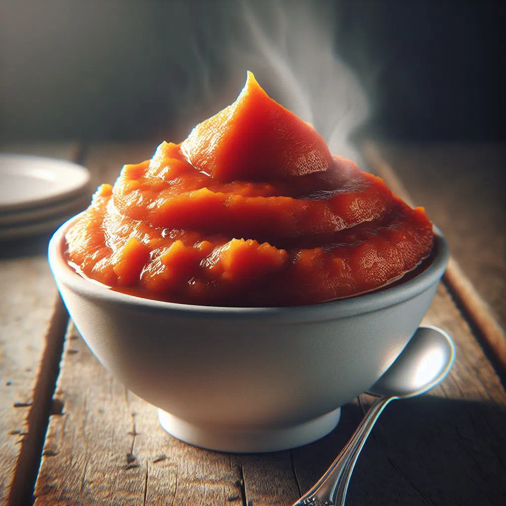 Baked sweet potato pudding dusted with cinnamon in a dish
