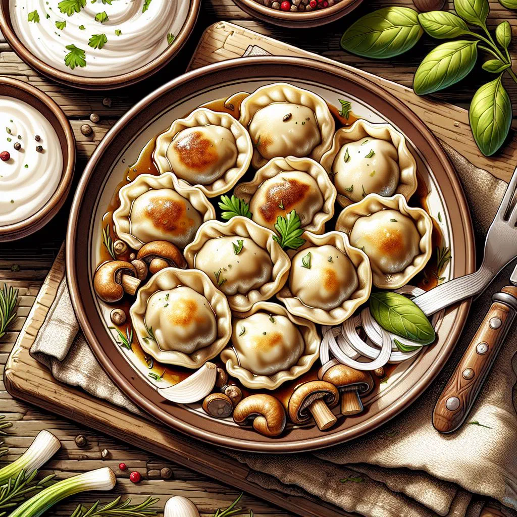 Golden pan-fried kolduny potato dumplings with a meat filling