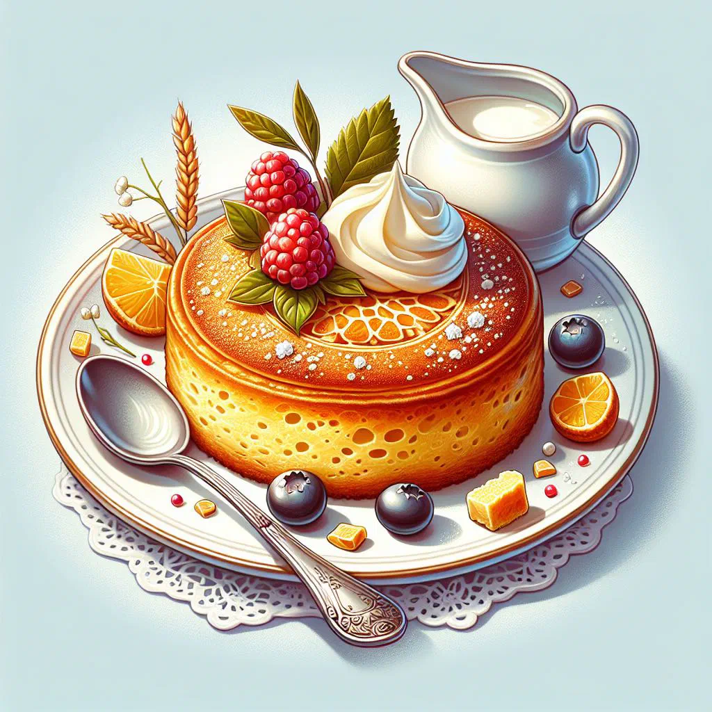 Golden Belarusian serniki quark pancakes dusted with icing sugar and served with berries