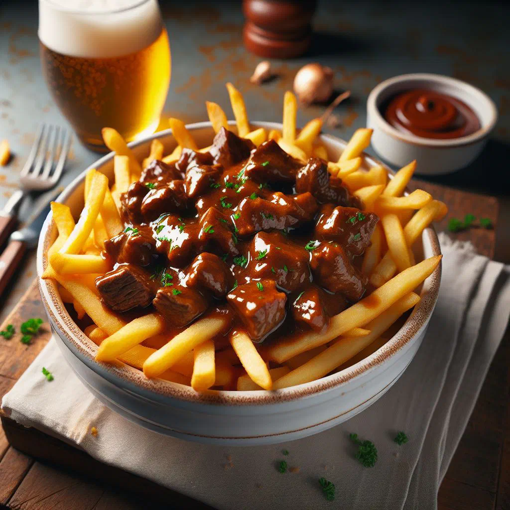 Crisp Belgian fries served with a dark beer-braised beef stew