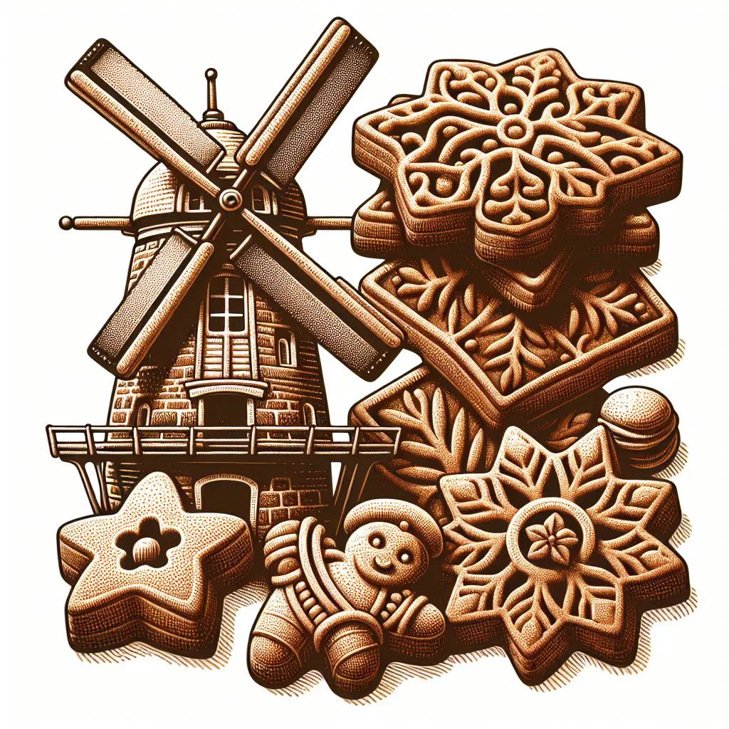 Crisp speculaas biscuits with moulded patterns on a wooden board