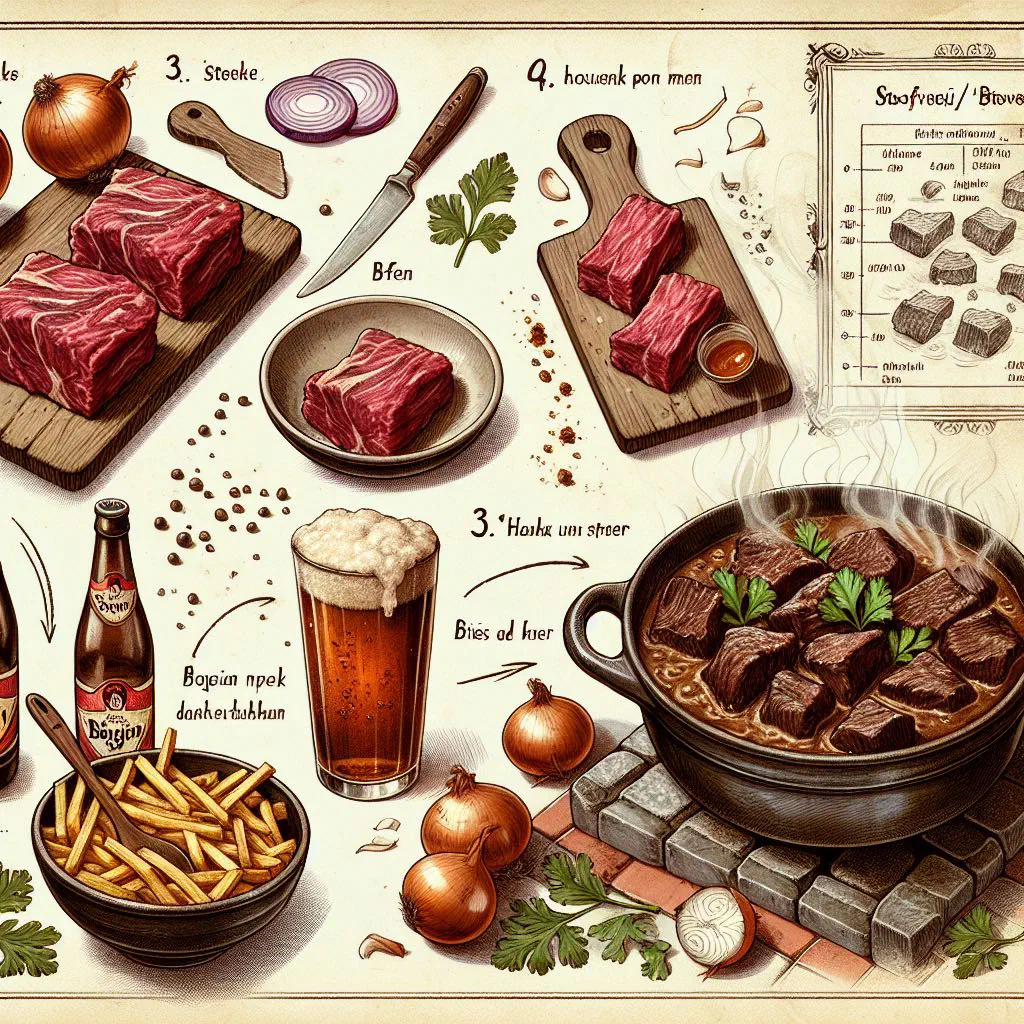 Belgian stoofvlees beef stew in rich dark gravy served with fries