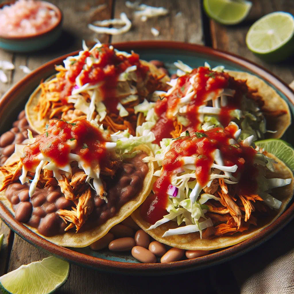 Belizean garnaches: crispy corn tortillas topped with refried beans, cheese and onions