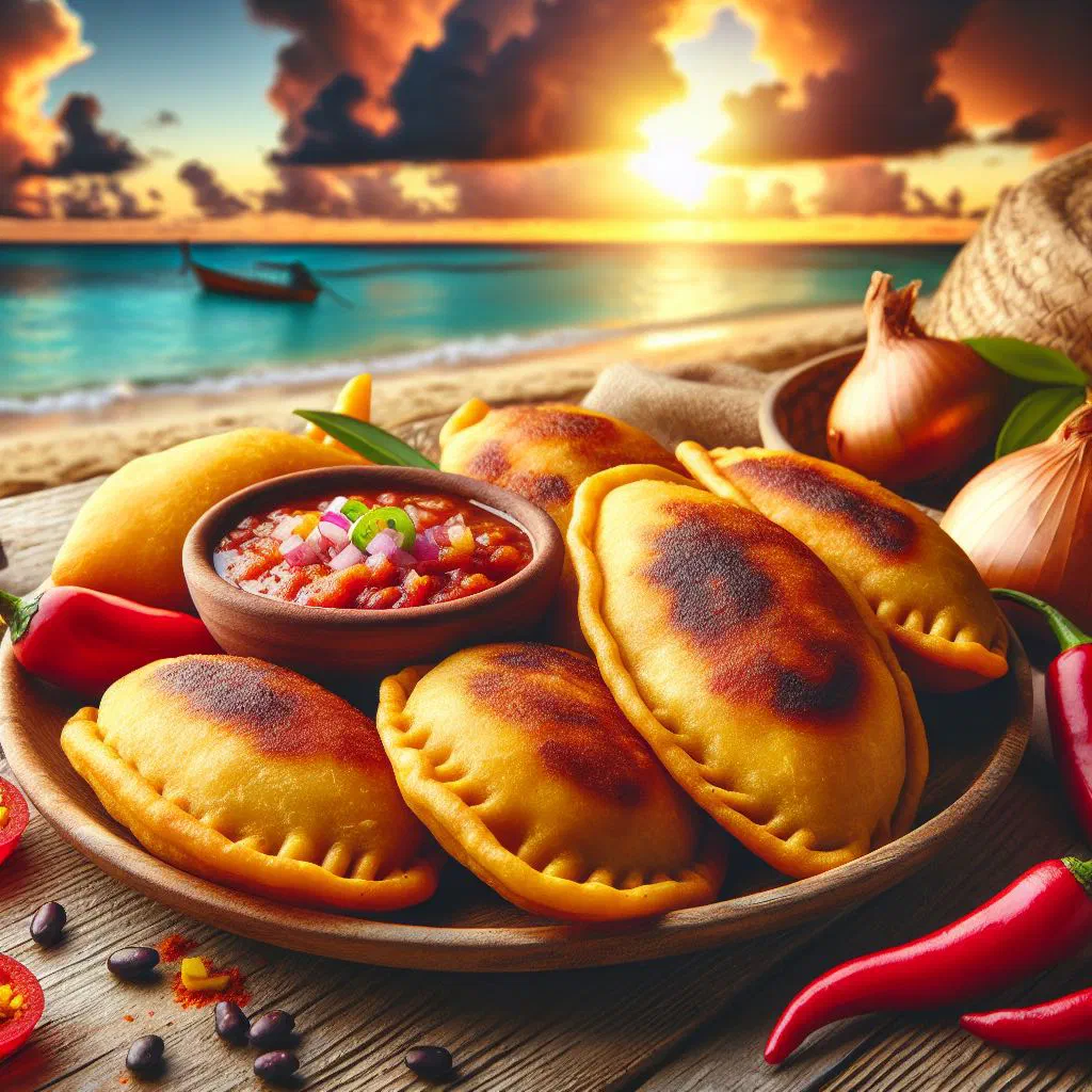 Golden fried Belizean panades served with a spicy salsa