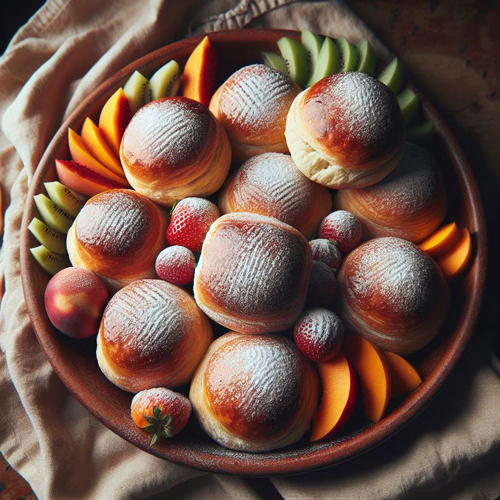 Golden-brown Belizean powder buns piled on a serving board