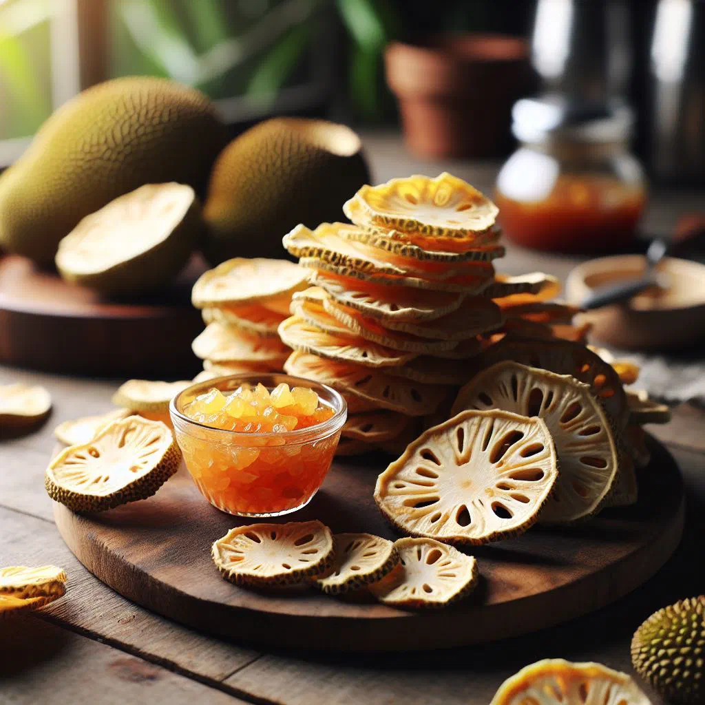 Crispy golden breadfruit chips served in a bowl