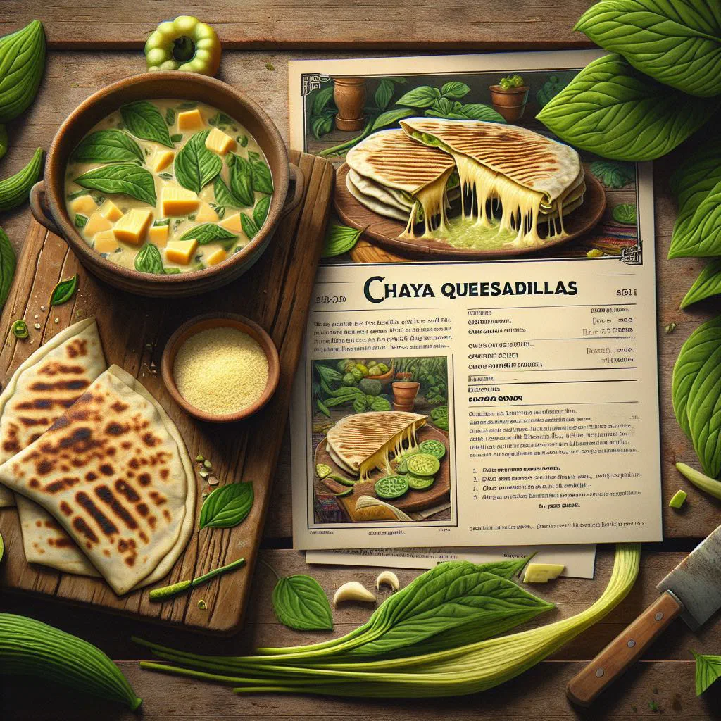 Golden chaya quesadillas filled with melted cheese on a plate
