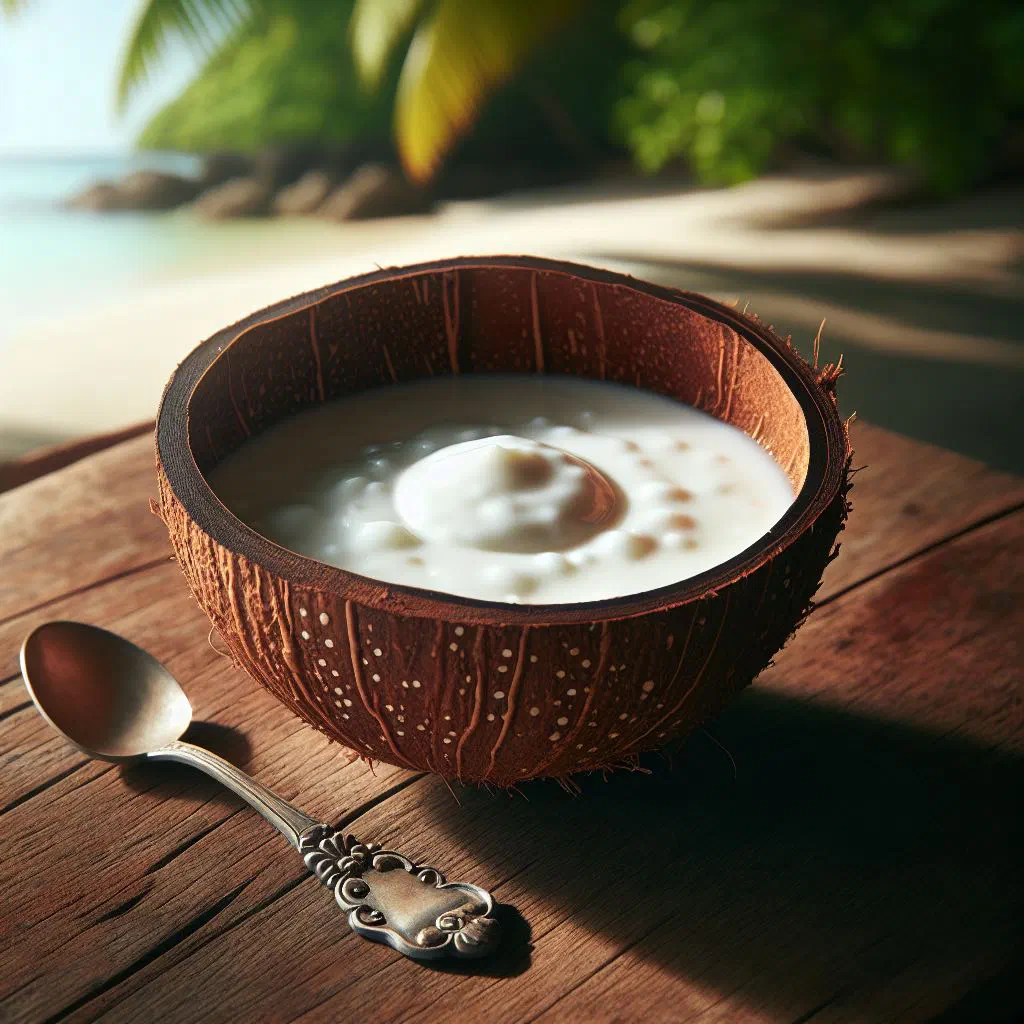 Set coconut curd in a glass dish topped with toasted coconut