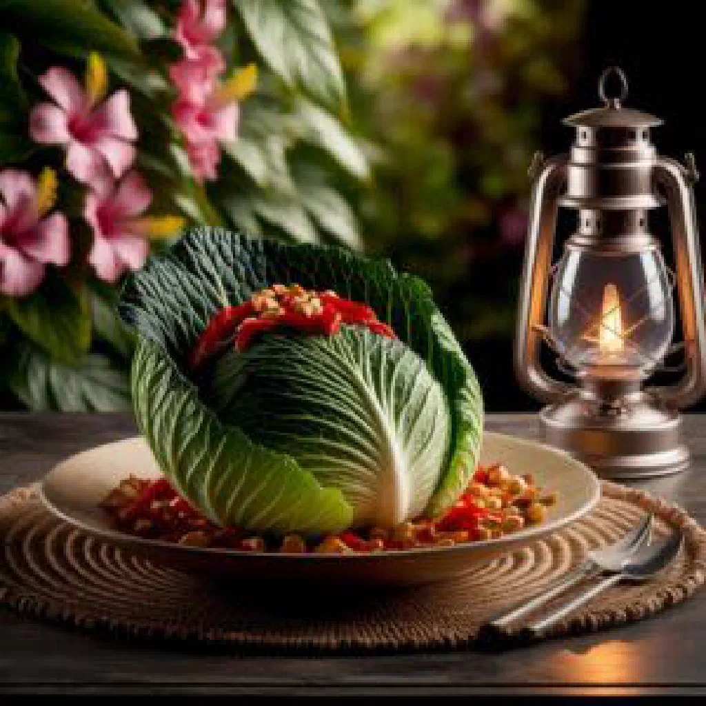 Sautéed cohune cabbage palm hearts with peppers and fresh coriander