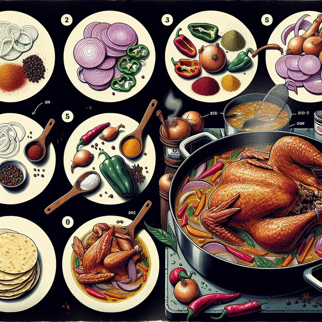 Braised turkey in a tangy onion and vinegar marinade served with tortillas
