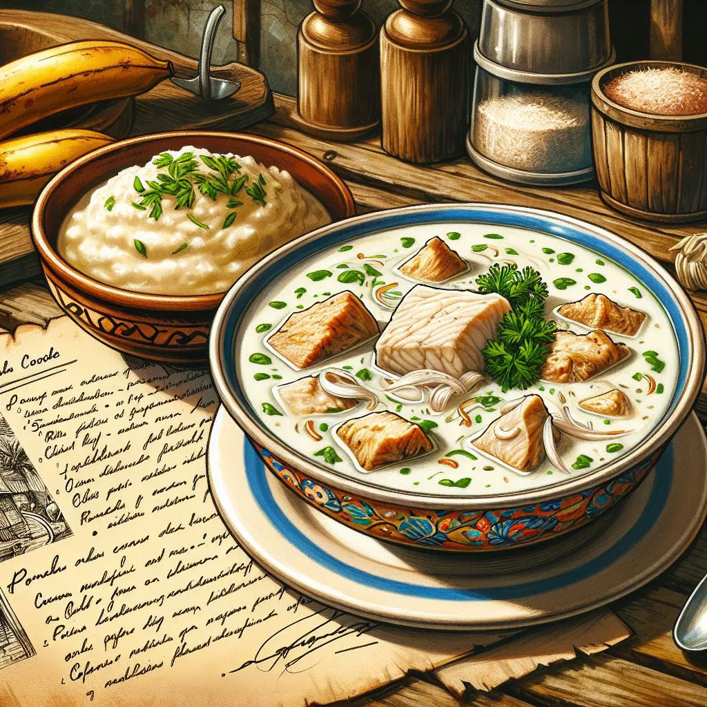 Fish simmered in coconut broth served with mashed plantain